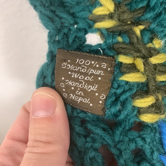 Tara Teal 100% Wool Boho Crochet Scarf One Size - Picture 4 of 5